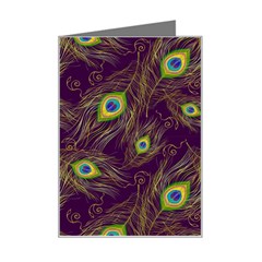 Peacock Feathers Pattern Mini Greeting Card by Cowasu