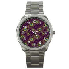 Peacock Feathers Pattern Sport Metal Watch by Cowasu