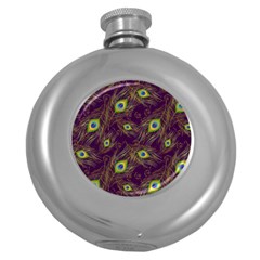 Peacock Feathers Pattern Round Hip Flask (5 Oz) by Cowasu