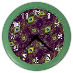 Peacock Feathers Pattern Color Wall Clock by Cowasu