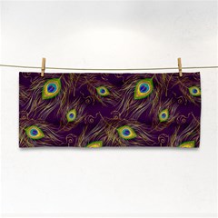 Peacock Feathers Pattern Hand Towel by Cowasu