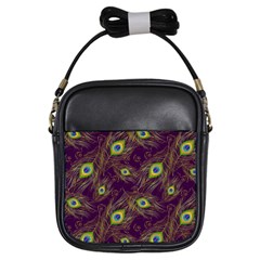 Peacock Feathers Pattern Girls Sling Bag by Cowasu