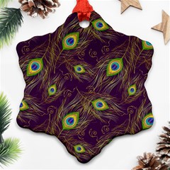 Peacock Feathers Pattern Ornament (snowflake) by Cowasu