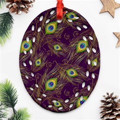 Peacock Feathers Pattern Ornament (oval Filigree) by Cowasu