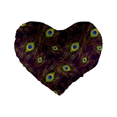 Peacock Feathers Pattern Standard 16  Premium Flano Heart Shape Cushions by Cowasu