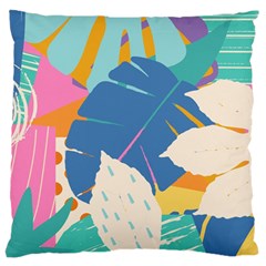 Exotic Leaves Flower Plant And Branches Art Print Botanical Pattern Large Premium Plush Fleece Cushion Case (one Side) by Cowasu