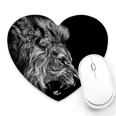 Angry Lion Black And White Heart Mousepad by Cowasu