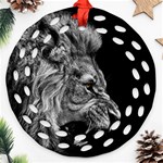 Angry Lion Black And White Round Filigree Ornament (Two Sides) Back