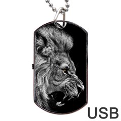 Angry Lion Black And White Dog Tag Usb Flash (one Side) by Cowasu