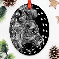 Angry Lion Black And White Oval Filigree Ornament (two Sides) by Cowasu