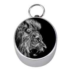 Angry Lion Black And White Mini Silver Compasses by Cowasu