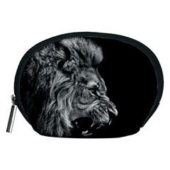 Angry Lion Black And White Accessory Pouch (medium) by Cowasu