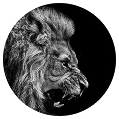 Angry Lion Black And White Round Trivet by Cowasu