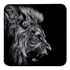 Angry Lion Black And White Square Glass Fridge Magnet (4 Pack)