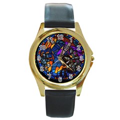 The Game Monster Stained Glass Round Gold Metal Watch by Cowasu