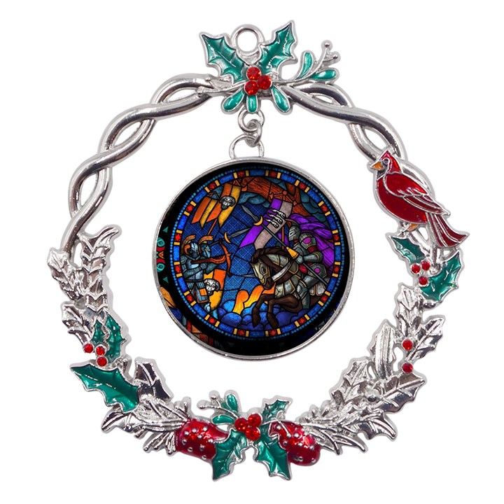 The Game Monster Stained Glass Metal X mas Wreath Holly leaf Ornament