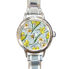 Narcissus Floral Botanical Flowers Round Italian Charm Watch by Cowasu