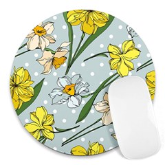 Narcissus Floral Botanical Flowers Round Mousepad by Cowasu