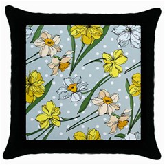 Narcissus Floral Botanical Flowers Throw Pillow Case (black) by Cowasu