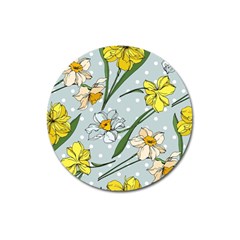 Narcissus Floral Botanical Flowers Magnet 3  (round) by Cowasu