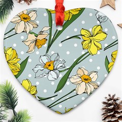 Narcissus Floral Botanical Flowers Heart Ornament (two Sides) by Cowasu