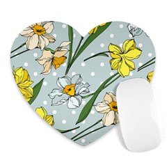 Narcissus Floral Botanical Flowers Heart Mousepad by Cowasu