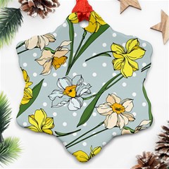 Narcissus Floral Botanical Flowers Snowflake Ornament (two Sides) by Cowasu