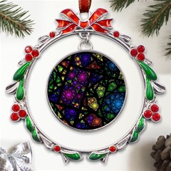 Stained Glass Crystal Art Metal X mas Wreath Ribbon Ornament