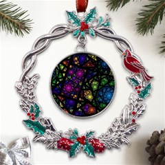 Stained Glass Crystal Art Metal X mas Wreath Holly Leaf Ornament