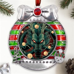 Dragon Art Metal X Mas Ribbon With Red Crystal Round Ornament