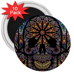 Skull Death Mosaic Artwork Stained Glass 3  Magnets (10 Pack)  by Cowasu