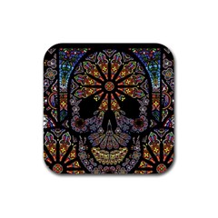 Skull Death Mosaic Artwork Stained Glass Rubber Coaster (square) by Cowasu