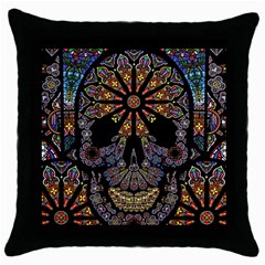 Skull Death Mosaic Artwork Stained Glass Throw Pillow Case (black) by Cowasu