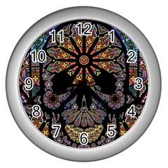 Skull Death Mosaic Artwork Stained Glass Wall Clock (silver) by Cowasu