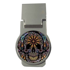 Skull Death Mosaic Artwork Stained Glass Money Clips (round)  by Cowasu