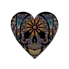 Skull Death Mosaic Artwork Stained Glass Heart Magnet by Cowasu