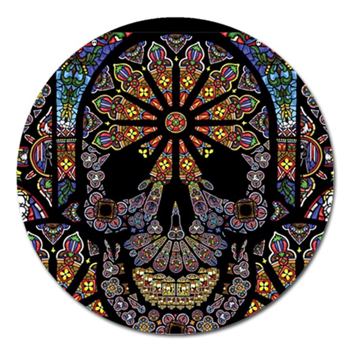 Skull Death Mosaic Artwork Stained Glass Magnet 5  (Round)