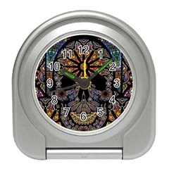 Skull Death Mosaic Artwork Stained Glass Travel Alarm Clock by Cowasu