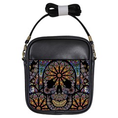 Skull Death Mosaic Artwork Stained Glass Girls Sling Bag by Cowasu