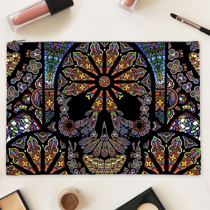 Skull Death Mosaic Artwork Stained Glass Cosmetic Bag (XXL)