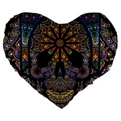 Skull Death Mosaic Artwork Stained Glass Large 19  Premium Heart Shape Cushions by Cowasu