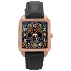 Skull Death Mosaic Artwork Stained Glass Rose Gold Leather Watch  by Cowasu