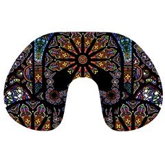 Skull Death Mosaic Artwork Stained Glass Travel Neck Pillow by Cowasu