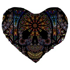 Skull Death Mosaic Artwork Stained Glass Large 19  Premium Flano Heart Shape Cushions by Cowasu