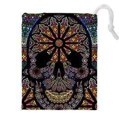 Skull Death Mosaic Artwork Stained Glass Drawstring Pouch (4xl) by Cowasu