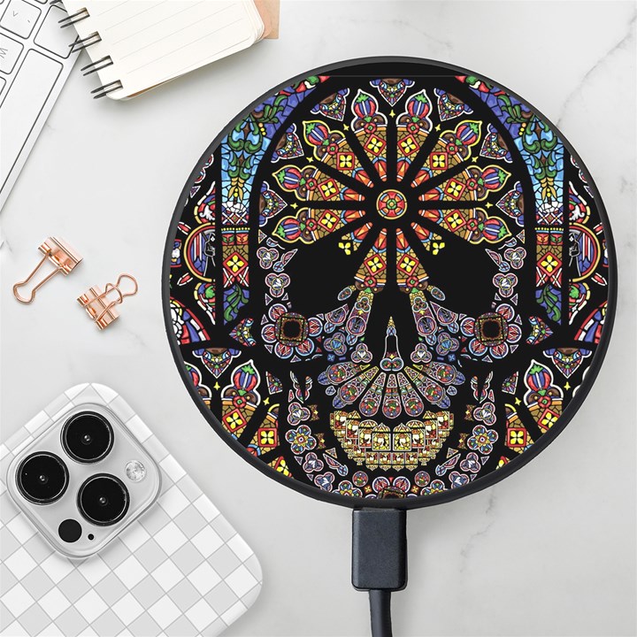 Skull Death Mosaic Artwork Stained Glass Wireless Fast Charger(Black)