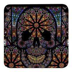 Skull Death Mosaic Artwork Stained Glass Square Glass Fridge Magnet (4 Pack) by Cowasu