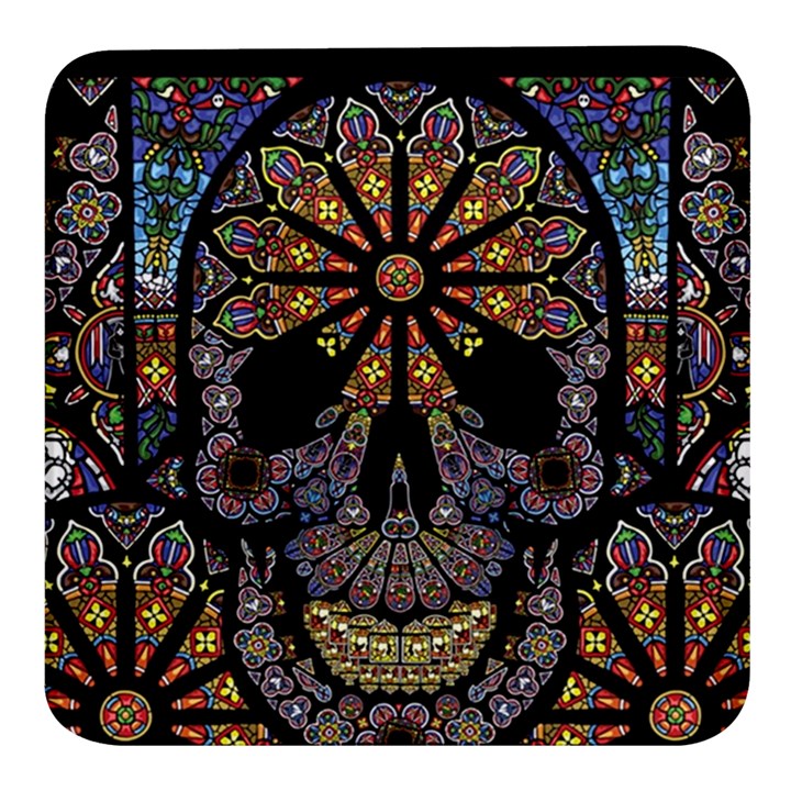 Skull Death Mosaic Artwork Stained Glass Square Glass Fridge Magnet (4 pack)