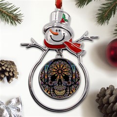 Skull Death Mosaic Artwork Stained Glass Metal Snowman Ornament