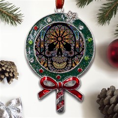 Skull Death Mosaic Artwork Stained Glass Metal X mas Lollipop With Crystal Ornament by Cowasu